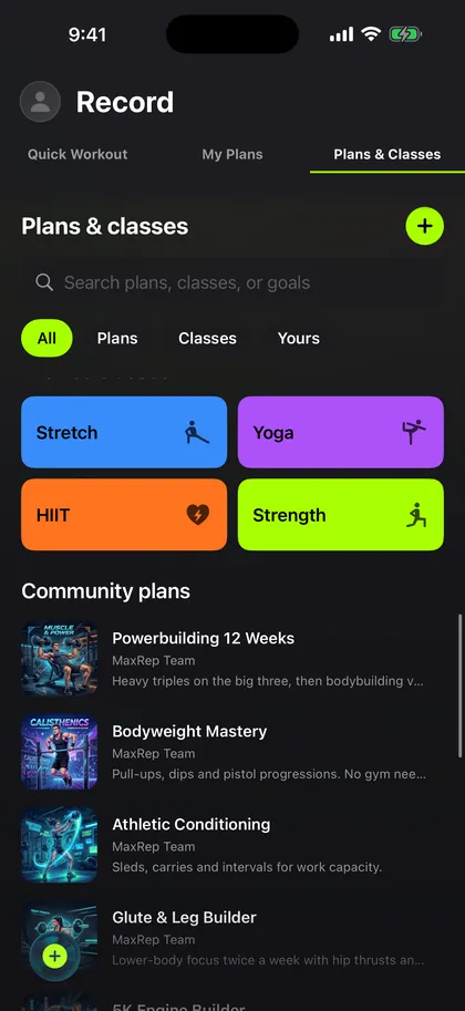 MaxRep plans and classes home with stretch, yoga, HIIT and strength classes