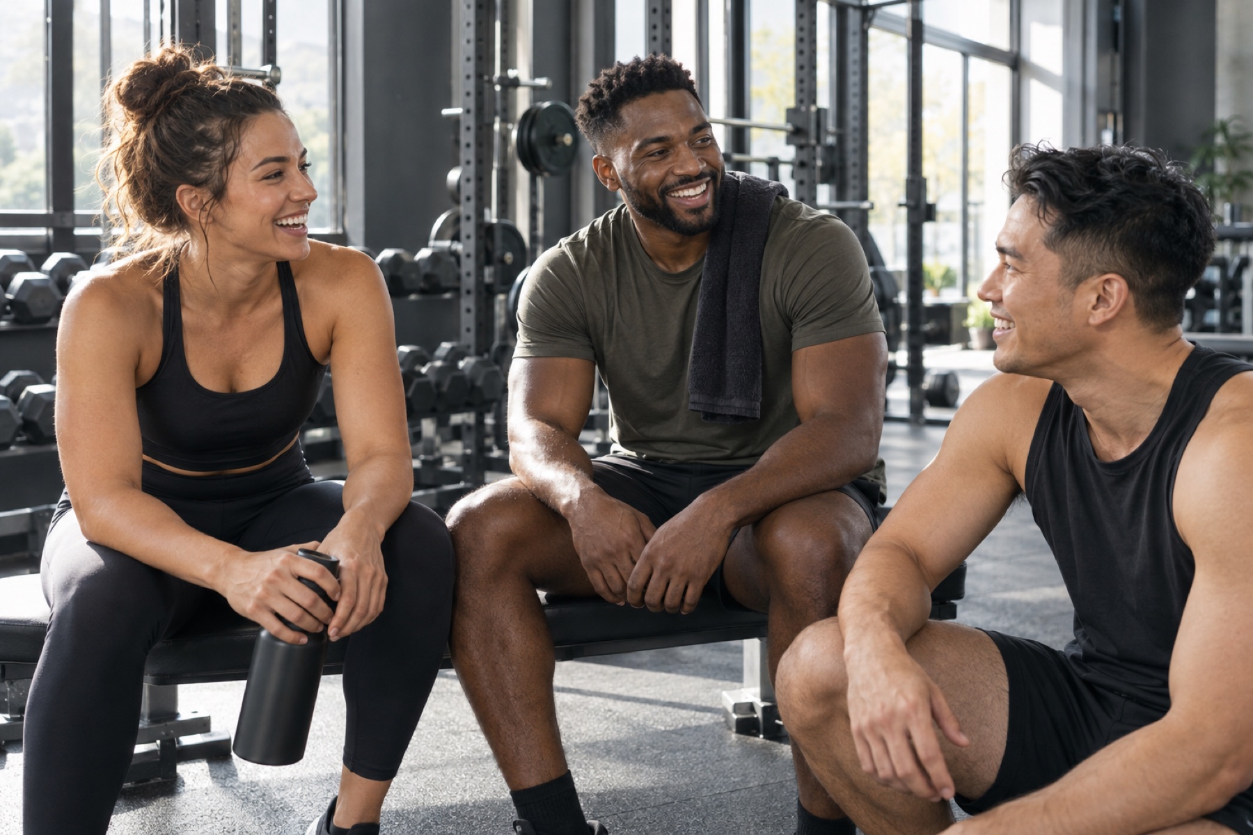Training partners talking together in a gym